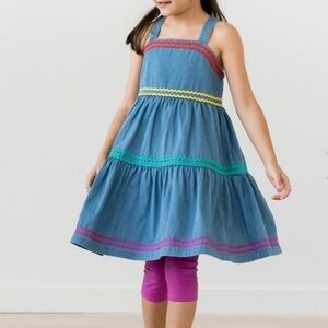 Hanna Andersson Ric Rac Denim Chambray Dress Size 4 Tiered Summer Dress